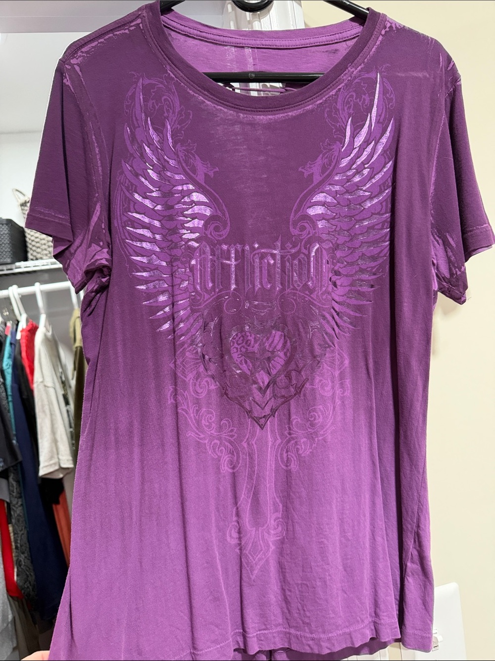 Affliction Purple Winged Heart Graphic Short Sleeve Tee